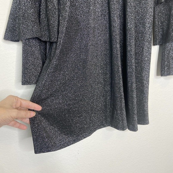 BCBGeneration Tiered Sleeve Mesh Panel Black Metallic Sparkle Dress XS NWT - Picture 6 of 11